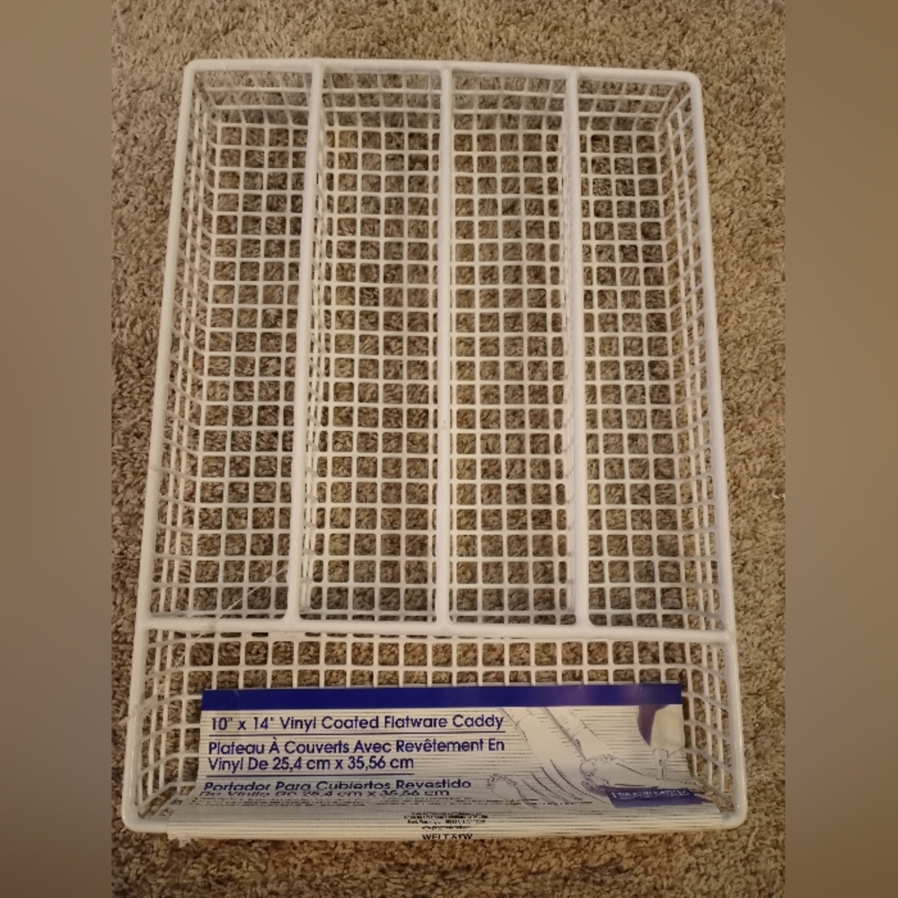 NWT White Vinyl Coated Flatware Caddy Storage Organizer